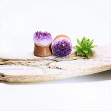 Charger l'image dans la galerie, Amethyst with Hematite druzy custom plugs