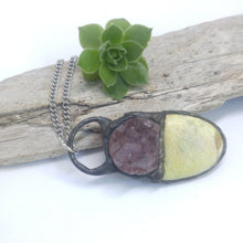 Load image into Gallery viewer, Amethyst & Unknown stone soldered necklace