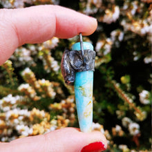 Load image into Gallery viewer, Indonesian Petrified Wood Opal wand with Rhodonite necklace
