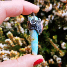 Load image into Gallery viewer, Indonesian Petrified Wood Opal wand with Rhodonite necklace