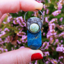 Load image into Gallery viewer, Blue Apatite point with old stock Chilean Chrysoprase necklace