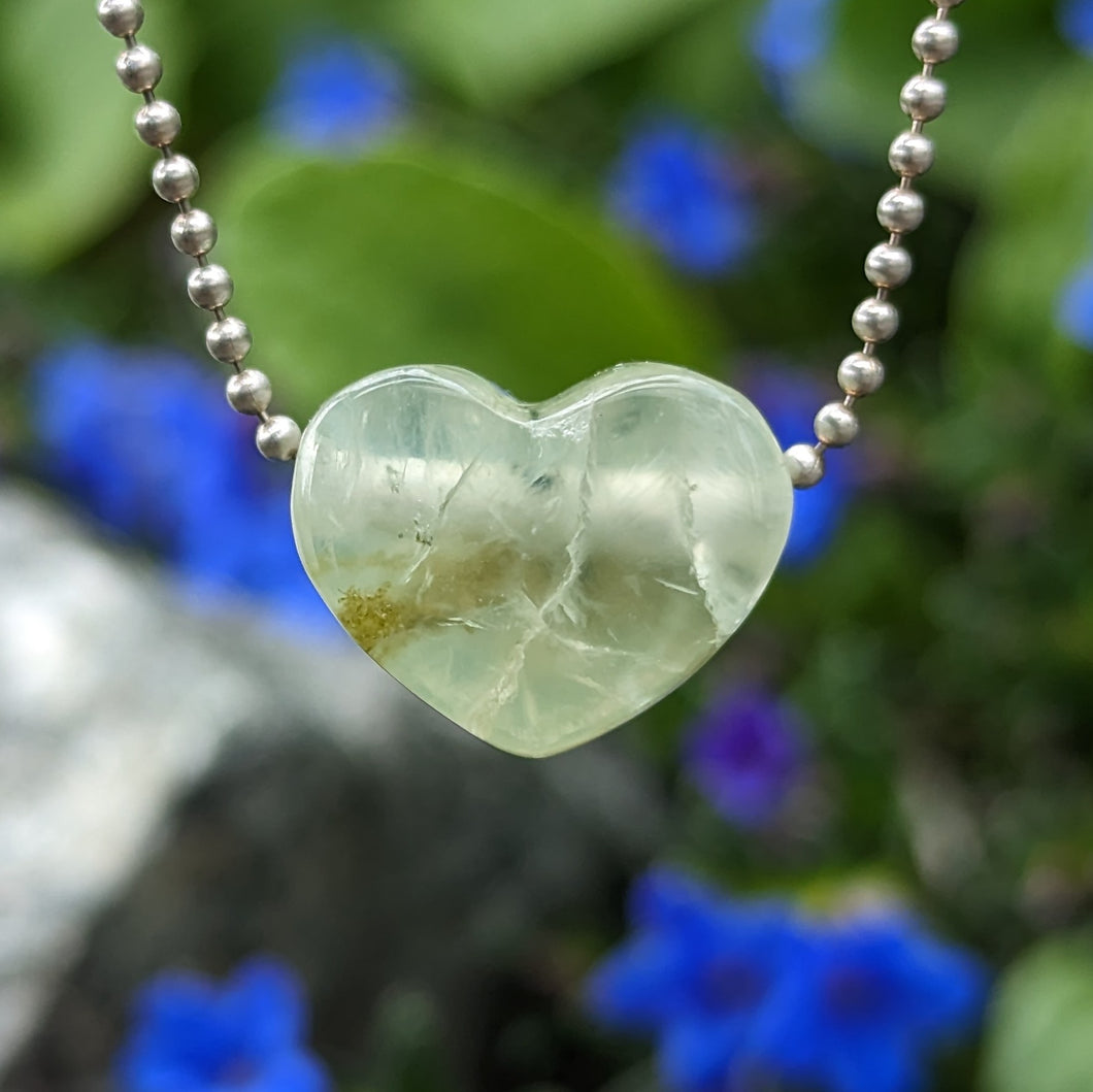 Prehnite with Epidote heart pendant