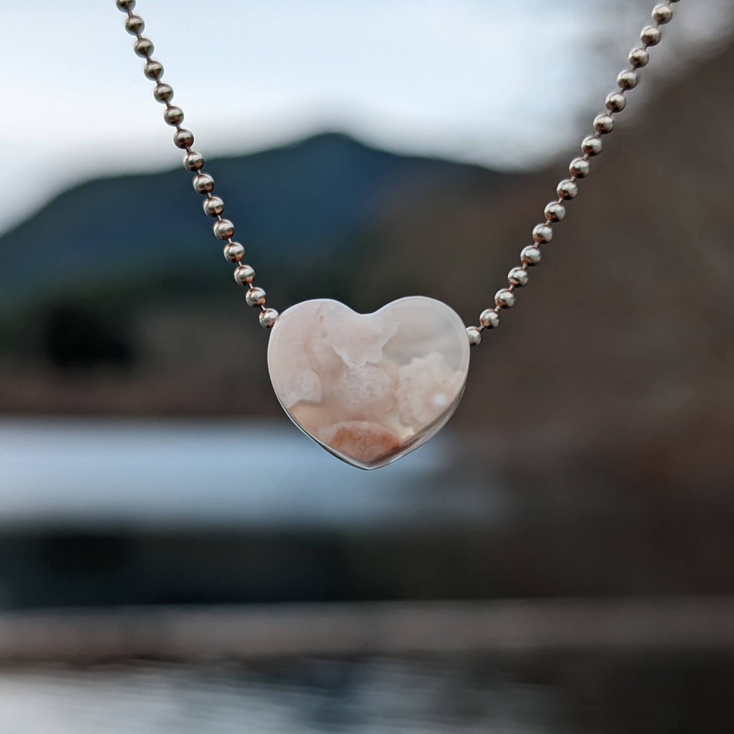 Flower Agate heart pendant