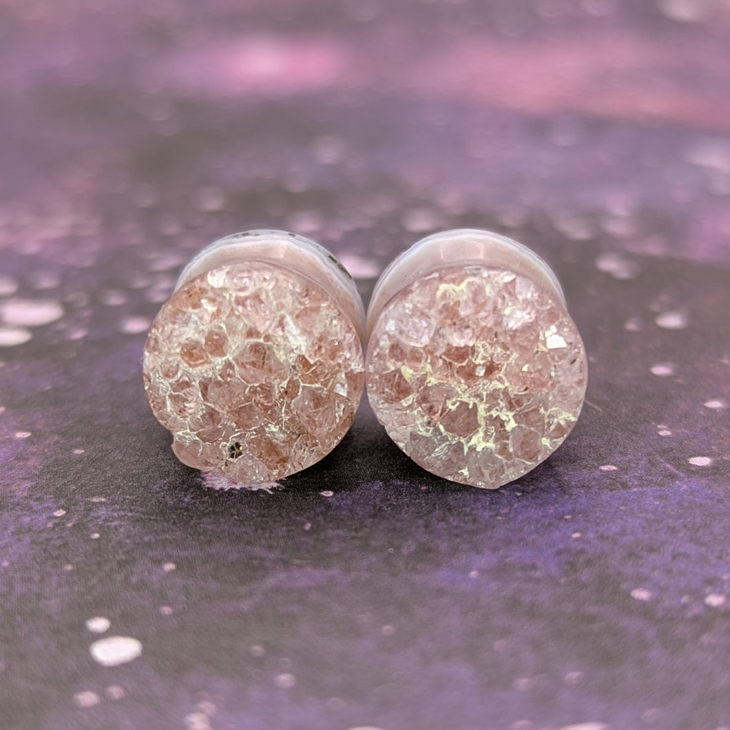 00g (10mm) Pink Amethyst druzy plugs
