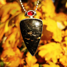 Charger l&#39;image dans la galerie, Nuummite with Pyrrhotite inclusions paired with Garnet
