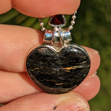 Load image into Gallery viewer, Nuummite and Garnet silver heart pendant
