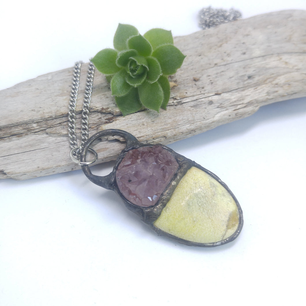 Amethyst & Unknown stone soldered necklace
