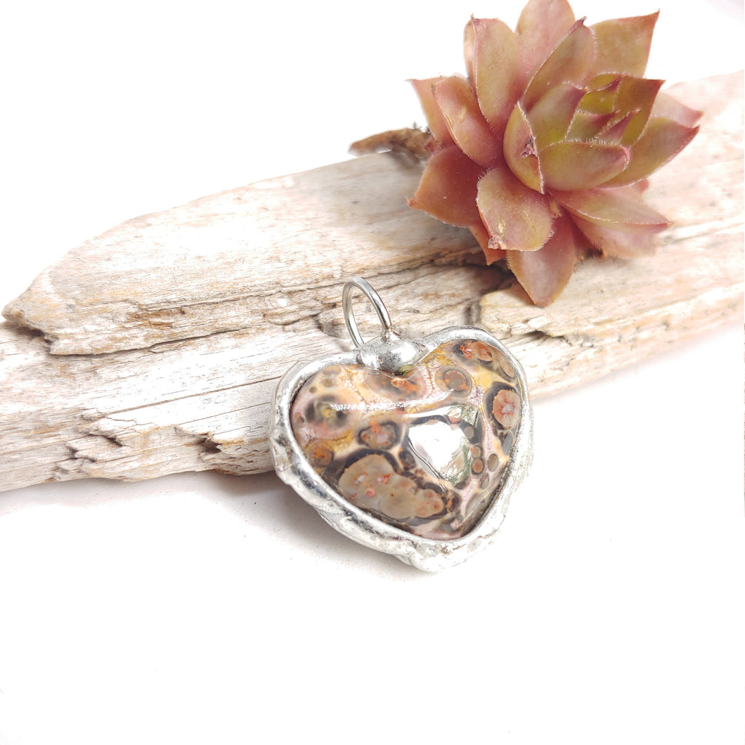 Leopardskin Jasper heart necklace
