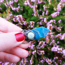 Load image into Gallery viewer, Blue Apatite point with old stock Chilean Chrysoprase necklace

