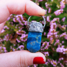 Load image into Gallery viewer, Blue Apatite point with old stock Chilean Chrysoprase necklace

