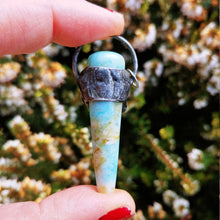 Load image into Gallery viewer, Indonesian Petrified Wood Opal wand with Rhodonite necklace

